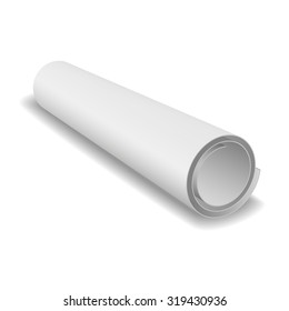 Blank blueprint roll of paper on a white background