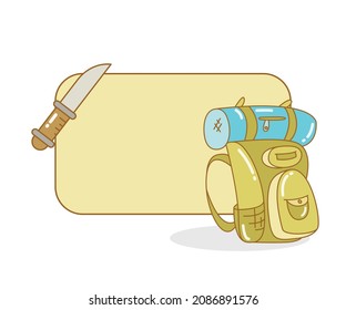 blank board with backpack and knife vector illustration