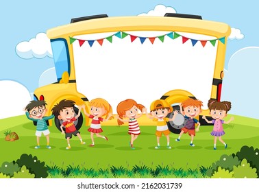 A blank board with children cartoon character illustration