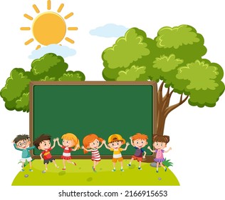 A blank board with children cartoon character illustration