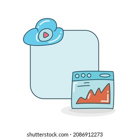 blank board with cloud video and web graph icon