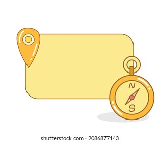 placa en blanco con vectores de icono de brújula y pasador de mapa
