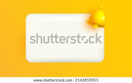 blank board with handbell reminder design mockup. Notifications page with yellow bell sign 3d vector Illustration for business planning events timetable development Email marketing and advertise