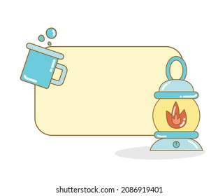 blank board with lantern and water cup vector illustration