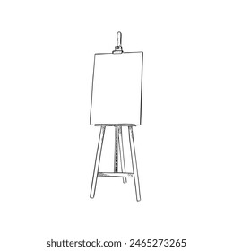 A blank board on an easel. Hand drawning black and white. Line drawing. 