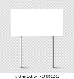 Blank board with place for text, protest sign isolated on transparent background. Realistic demonstration or advertising banner. Strike action cardboard placard mockup. Vector illustration.