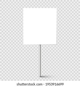 Cartel en blanco con lugar para texto, cartel de protesta aislado en fondo transparente. Manifestación realista o pancarta publicitaria. Burla de cartón de acción de huelga. Ilustración vectorial.