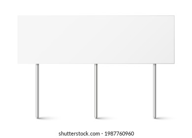 Blank board with place for text, protest sign isolated on white background. Realistic demonstration or advertising banner. Strike action cardboard placard mockup. Vector illustration.