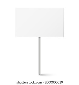 Blank board with place for text, protest sign isolated on white background. Realistic demonstration or advertising banner. Strike action cardboard placard mockup. Vector illustration.