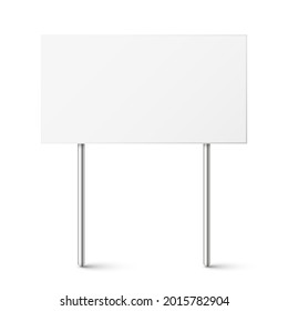 Blank board with place for text, protest sign isolated on white background. Realistic demonstration or advertising banner. Strike action cardboard placard mockup. Vector illustration.