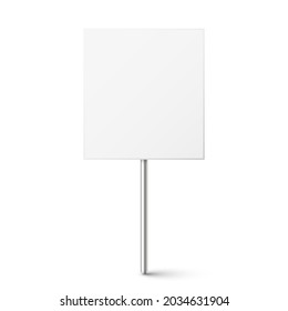 Blank board with place for text, protest sign isolated on white background. Realistic demonstration or advertising banner. Strike action cardboard placard mockup. Vector illustration.