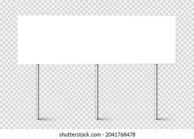 Blank board with place for text, protest sign isolated on transparent background. Realistic demonstration or advertising banner. Strike action cardboard placard mockup. Vector illustration.