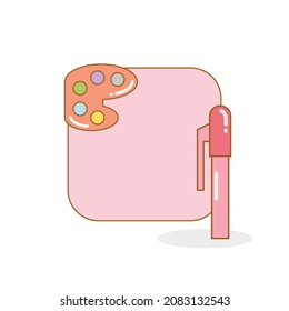blank board and reminder note with color palette and pen vector illustration