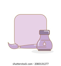 placa en blanco y nota de recordatorio con botella de tinta e ilustración del vector del pincel