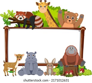 Blank board with wild animals illustration