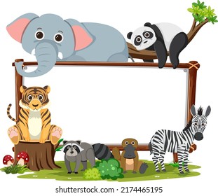 Blank board with wild animals illustration