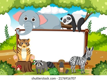 Blank board with wild animals illustration