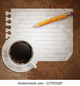 Blank book with coffee and photo frame vector illustration on business theme