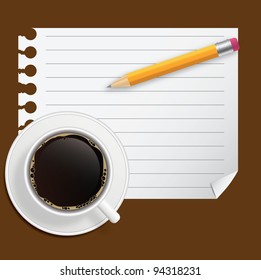 Blank book with coffee and photo frame vector illustration on business theme