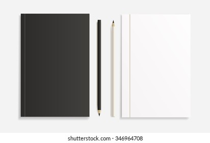 Blank book cover, black and white, vector
