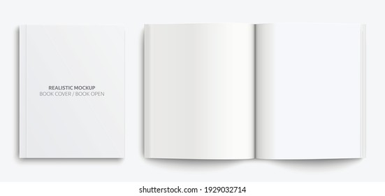 Blank book cover mockup. Realistic mockups book: Blank cover book and blank open book with shadows isolated on light background. Vector illustration EPS10	