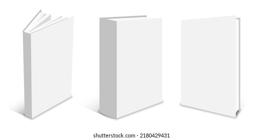 Blank book cover mockup template white flat set. Closed booklet 3d layout gray paper front textbook magazine shadow simple sample advertising education literature business publication isolated white