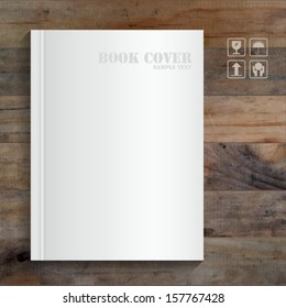 Blank book cover on grunge wooden background - Vector illustration