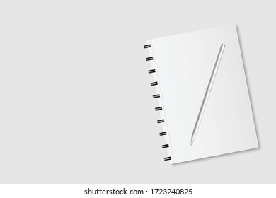 Cubierta de libro en blanco e ilustración vectorial de lápiz sobre fondo blanco.