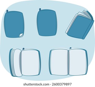 Blank Book Different Views Isolated On White Background. Book open cartoon.