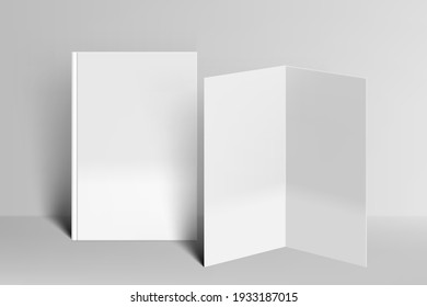 Blank Book With Hard Cover And Brochure. EPS10 Vector