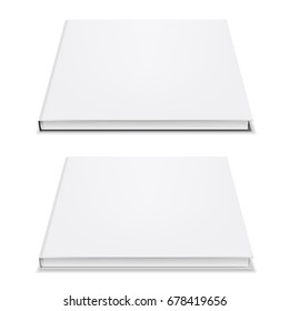 Blank book mockup. Empty cover for your design presentation. Realistic 3d object isolated on white background. Square shape. Applicable for booklet, notepad, brochure, catalog. Vector eps 10.