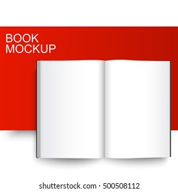 Modelo de modelo de Livro em branco. Aberta maquete de livro. Montagem da série Red Line. Ilustração de EPS10 de vetor de maquete realista.