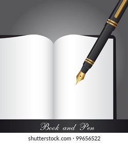 blank book with pen over gray background. vector illustration