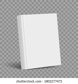 Blank book with white cover template. Mockup isolated on transparent background. Vector illustration.