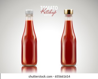 blank bottles containing tomato ketchup sauce, 3d illustration