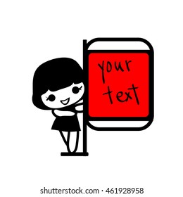 blank box hand drawn girl Character illustration vector file