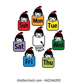 blank box hand drawn girl Character illustration vector file