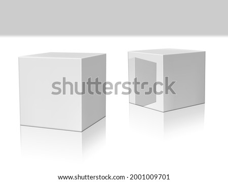 Blank Box On White Glossy Background With Reflection On It. EPS10 Vector