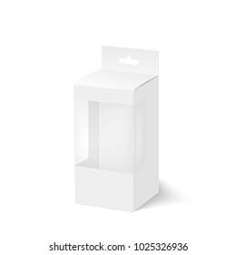 Blank of box with plastic window and hang slot. Vector.