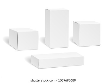 Blank box set. Packaging mockup isolated on white background, rectangle carton empty package boxes vector illustration