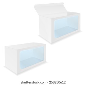 Blank Box with Transparent Window.  Vector Illustration isolated  on white background.