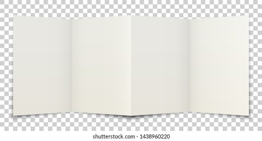 Blank brochure folded template. Realistic vector mockup with shadows on transparent background. Empty open leaflet for business design, maps or advertise. Field for text and illustrations.