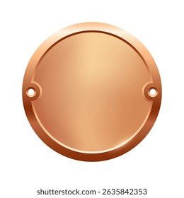 Blank bronze nameplate plaque with screw holes. Metallic round label for engraving, signage, awards, door signs. Realistic vector illustration.