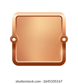Blank bronze nameplate plaque with screw holes. Metallic square label for engraving, signage, awards, door signs. Realistic vector illustration.