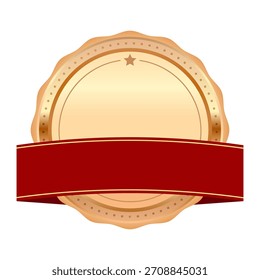 Medalla de roseta de bronce en blanco con Ilustración vectorial de cinta roja