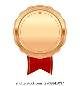 Blank Bronze Rosette Medal with Red Ribbon Vector Illustration