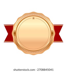 Medalla de roseta de bronce en blanco con Ilustración vectorial de cinta roja