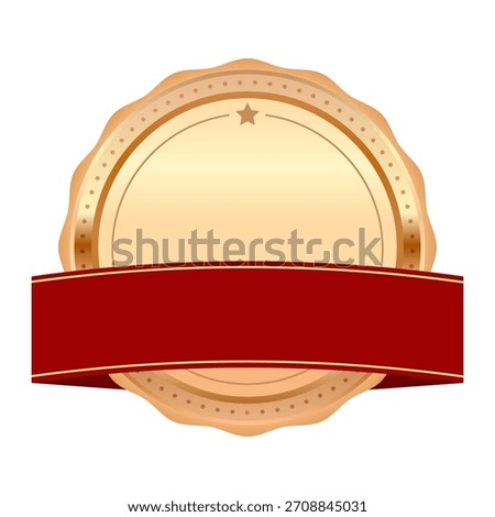 Blank Bronze Rosette Medal with Red Ribbon Vector Illustration