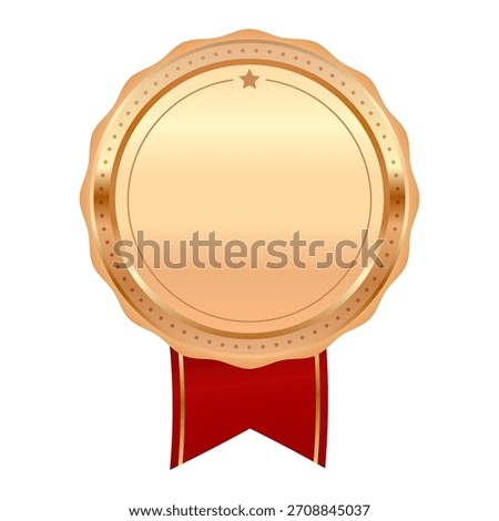 Blank Bronze Rosette Medal with Red Ribbon Vector Illustration