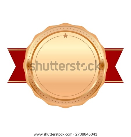 Blank Bronze Rosette Medal with Red Ribbon Vector Illustration
